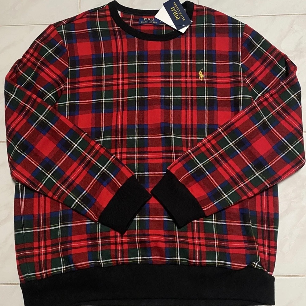 Polo Ralph Lauren Mens Red Green Blue Plaid Sweatshirt Tartan sizes $168 NWT